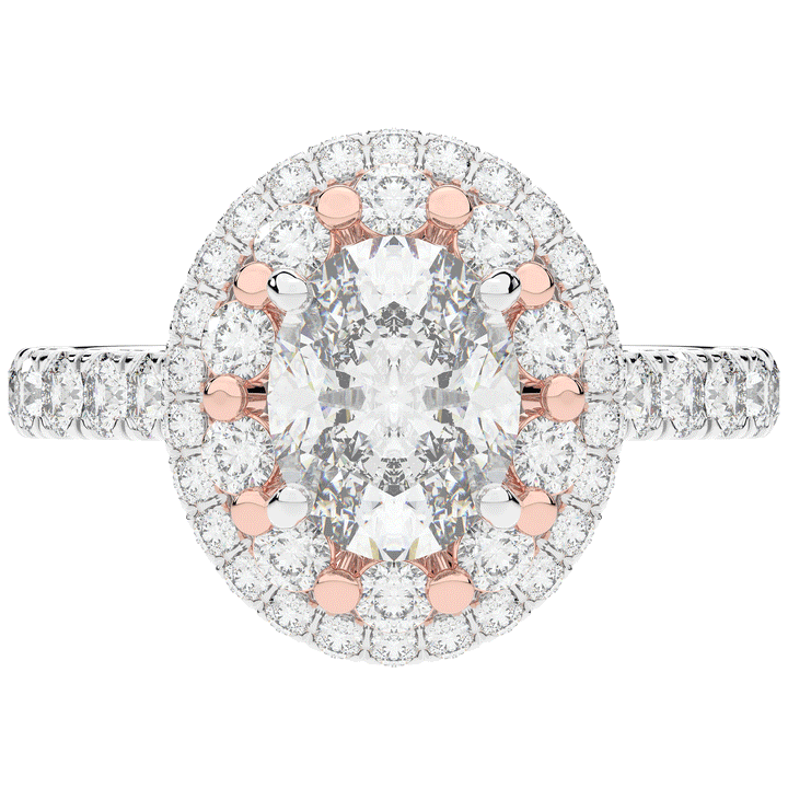 3.30CT.TW OVAL LAB DIAMOND DOUBLE HALO TWO TONE ENGAGEMENT RING - Nazarelle