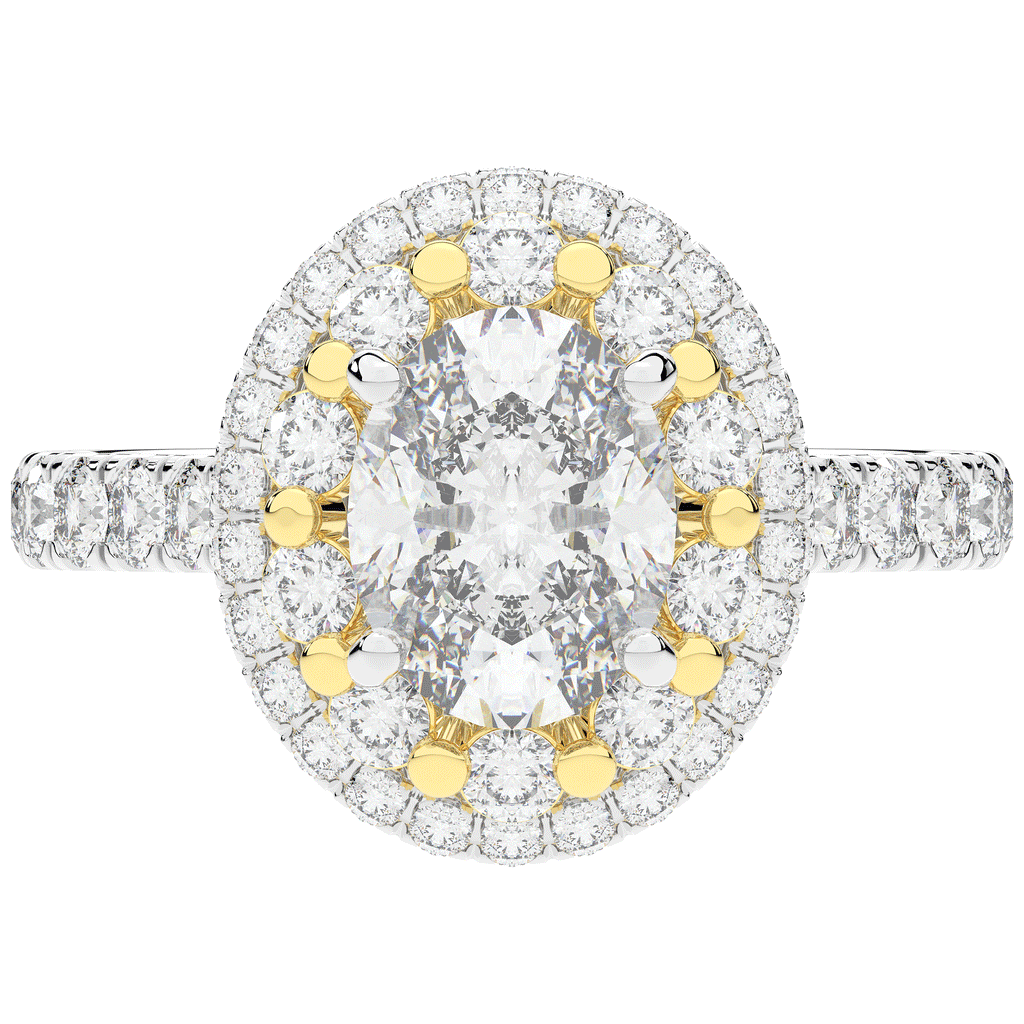 3.30CT.TW OVAL LAB DIAMOND DOUBLE HALO TWO TONE ENGAGEMENT RING - Nazarelle