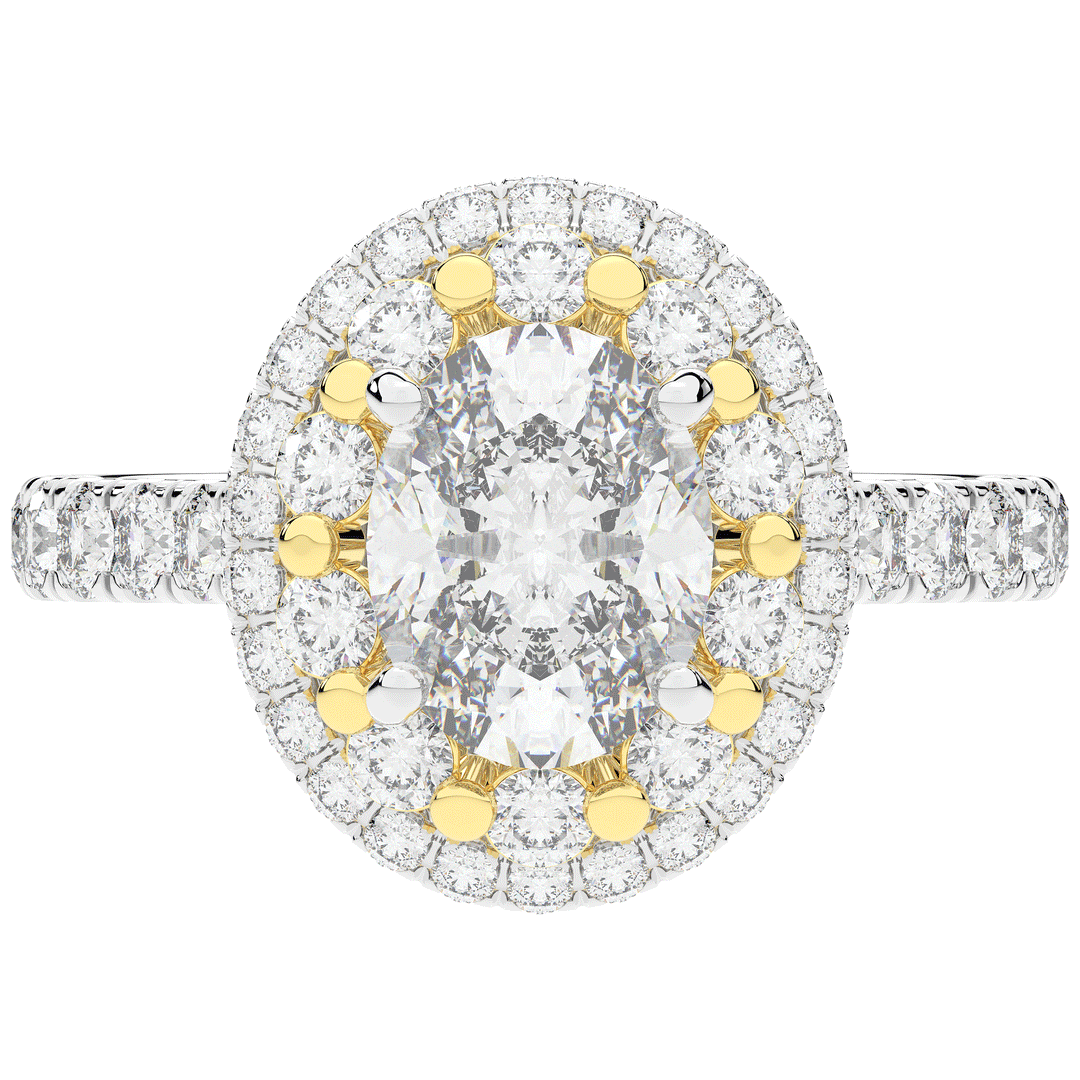 3.30CT.TW OVAL LAB DIAMOND DOUBLE HALO TWO TONE ENGAGEMENT RING - Nazarelle