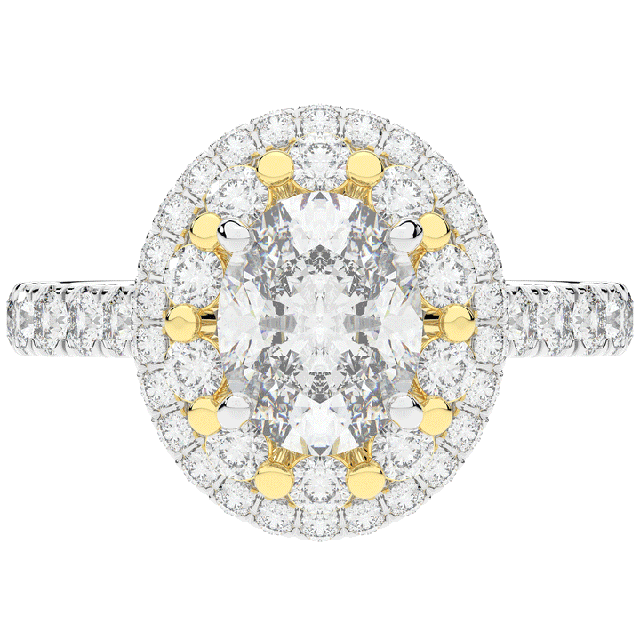 3.30CT.TW OVAL LAB DIAMOND DOUBLE HALO TWO TONE ENGAGEMENT RING - Nazarelle