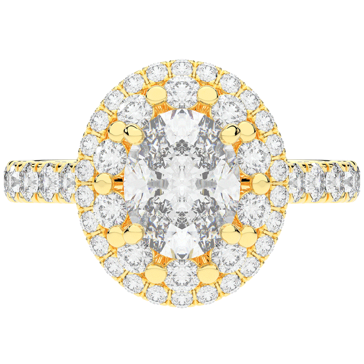 3.30CT.TW OVAL LAB DIAMOND DOUBLE HALO TWO TONE ENGAGEMENT RING - Nazarelle