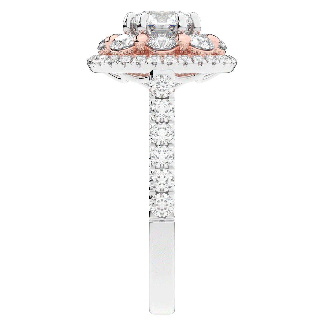 2.70CT.TW ROUND LAB DIAMOND DOUBLE HALO TWO TONE ENGAGEMENT RING - Nazarelle