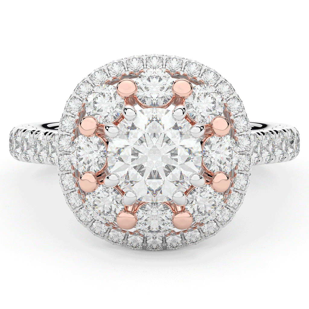 2.70CT.TW ROUND LAB DIAMOND DOUBLE HALO TWO TONE ENGAGEMENT RING - Nazarelle