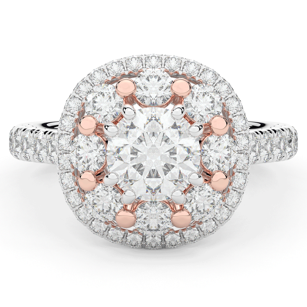 2.70CT.TW ROUND LAB DIAMOND DOUBLE HALO TWO TONE ENGAGEMENT RING - Nazarelle