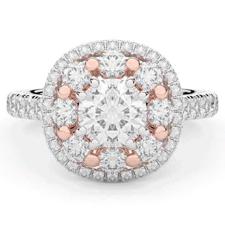 2.70CT.TW ROUND LAB DIAMOND DOUBLE HALO TWO TONE ENGAGEMENT RING - Nazarelle