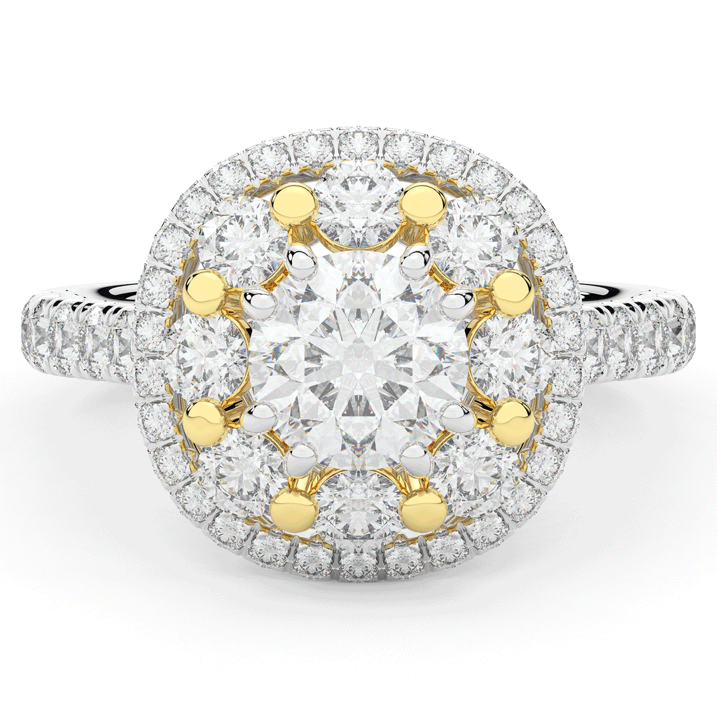 2.70CT.TW ROUND LAB DIAMOND DOUBLE HALO TWO TONE ENGAGEMENT RING - Nazarelle