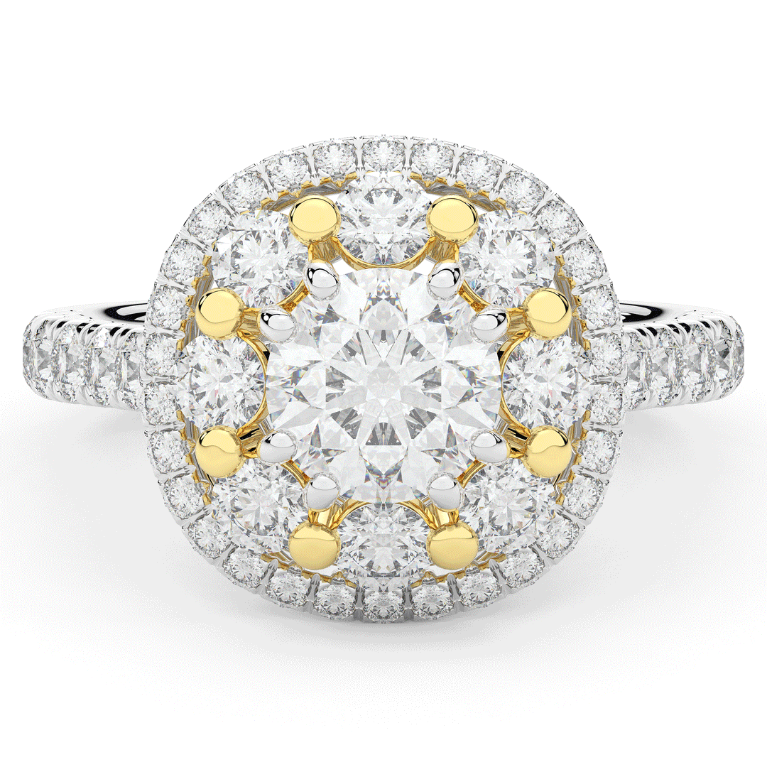 2.70CT.TW ROUND LAB DIAMOND DOUBLE HALO TWO TONE ENGAGEMENT RING - Nazarelle