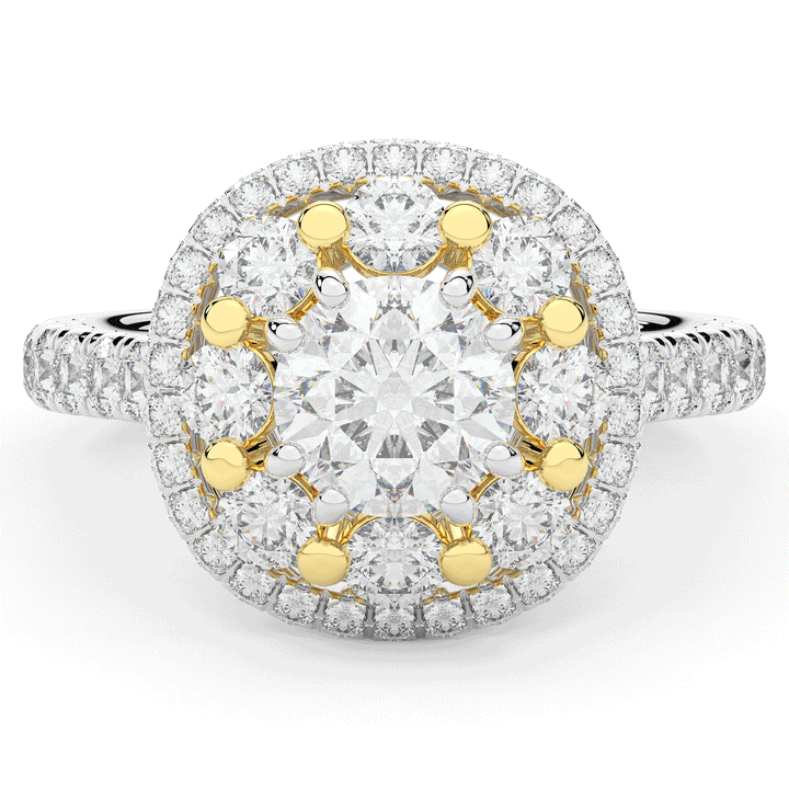 2.70CT.TW ROUND LAB DIAMOND DOUBLE HALO TWO TONE ENGAGEMENT RING - Nazarelle