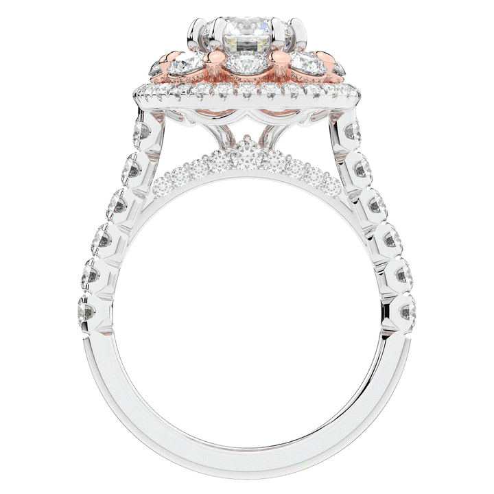 2.70CT.TW ROUND LAB DIAMOND DOUBLE HALO TWO TONE ENGAGEMENT RING - Nazarelle