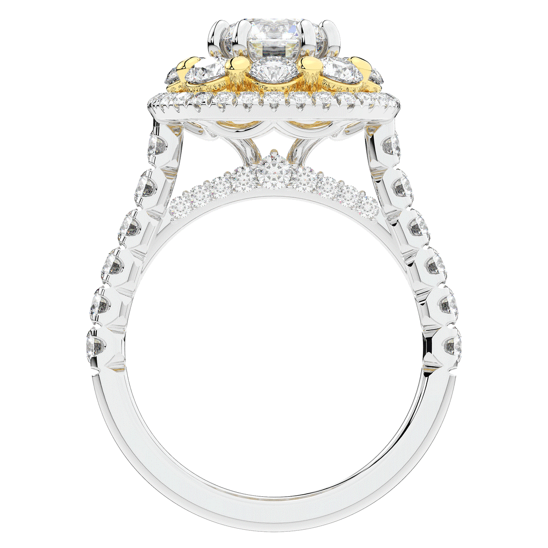 2.70CT.TW ROUND LAB DIAMOND DOUBLE HALO TWO TONE ENGAGEMENT RING - Nazarelle