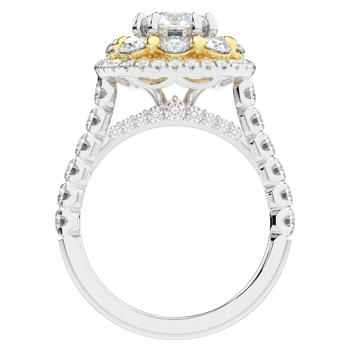 2.70CT.TW ROUND LAB DIAMOND DOUBLE HALO TWO TONE ENGAGEMENT RING - Nazarelle