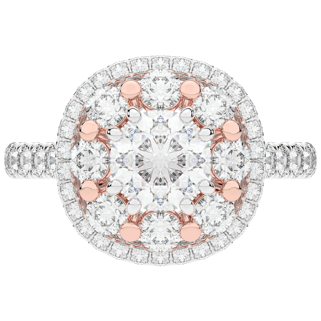 2.70CT.TW ROUND LAB DIAMOND DOUBLE HALO TWO TONE ENGAGEMENT RING - Nazarelle