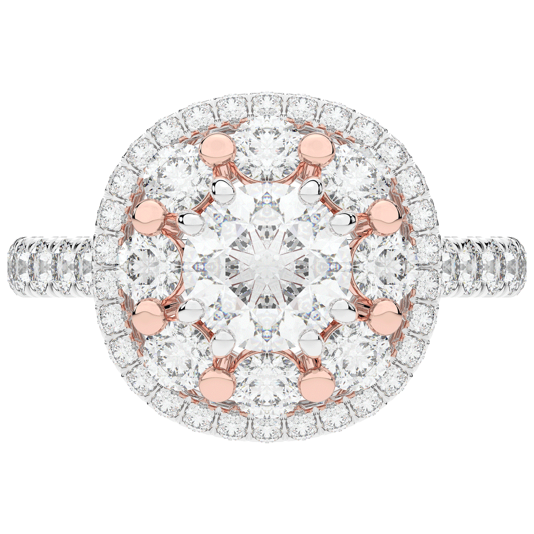2.70CT.TW ROUND LAB DIAMOND DOUBLE HALO TWO TONE ENGAGEMENT RING - Nazarelle