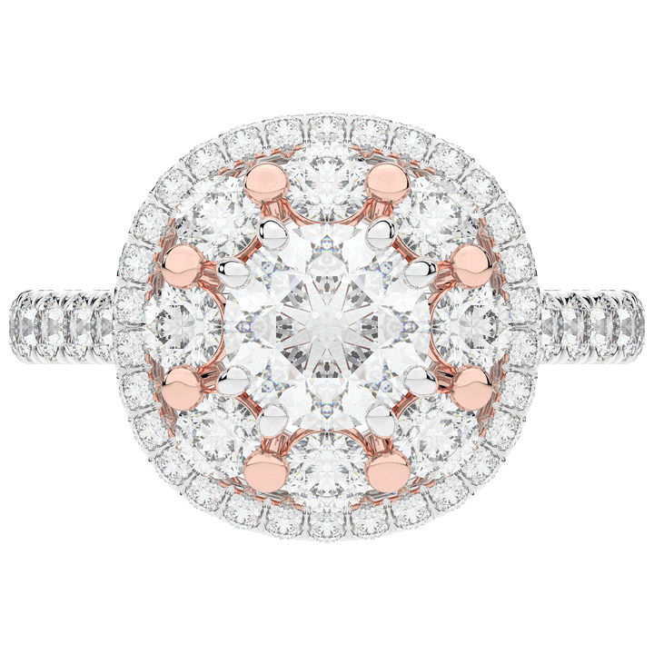 2.70CT.TW ROUND LAB DIAMOND DOUBLE HALO TWO TONE ENGAGEMENT RING - Nazarelle