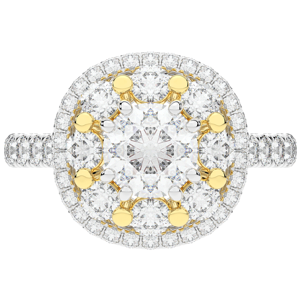 2.70CT.TW ROUND LAB DIAMOND DOUBLE HALO TWO TONE ENGAGEMENT RING - Nazarelle