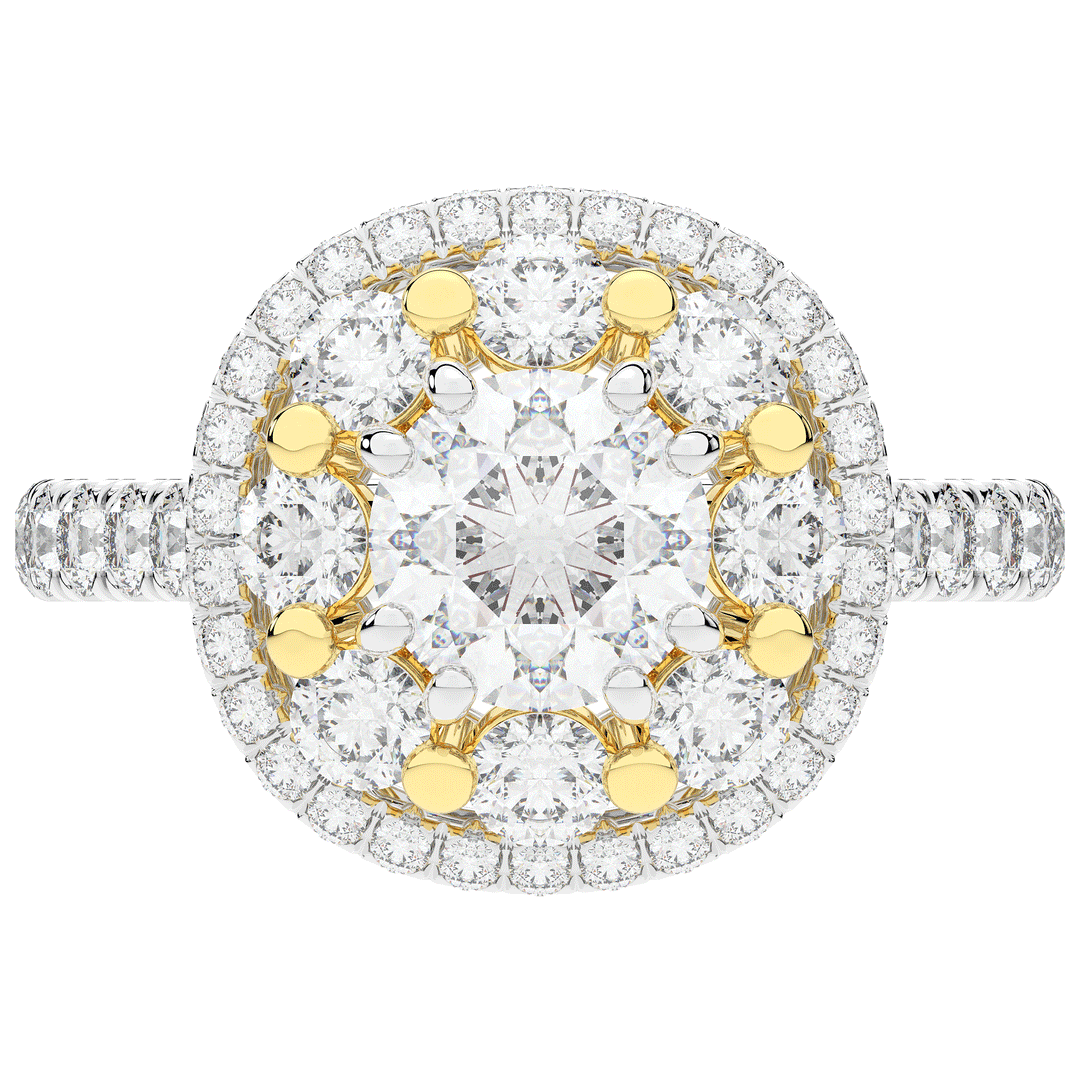 2.70CT.TW ROUND LAB DIAMOND DOUBLE HALO TWO TONE ENGAGEMENT RING - Nazarelle