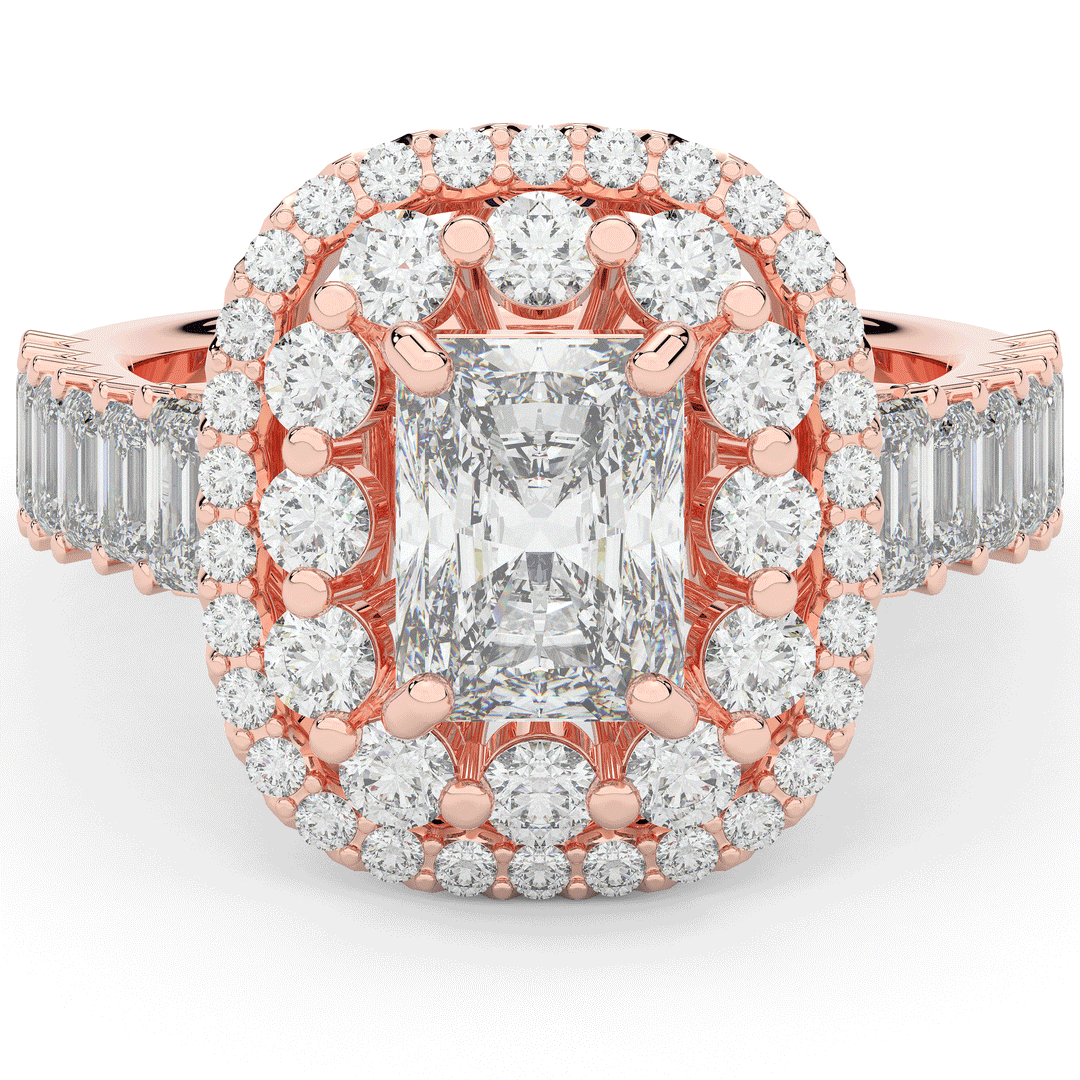 4.70CT.TW RADIANT LAB DIAMOND DOUBLE HALO TWO TONE ENGAGEMENT RING - Nazarelle