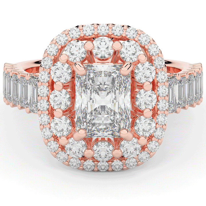 4.70CT.TW RADIANT LAB DIAMOND DOUBLE HALO TWO TONE ENGAGEMENT RING - Nazarelle