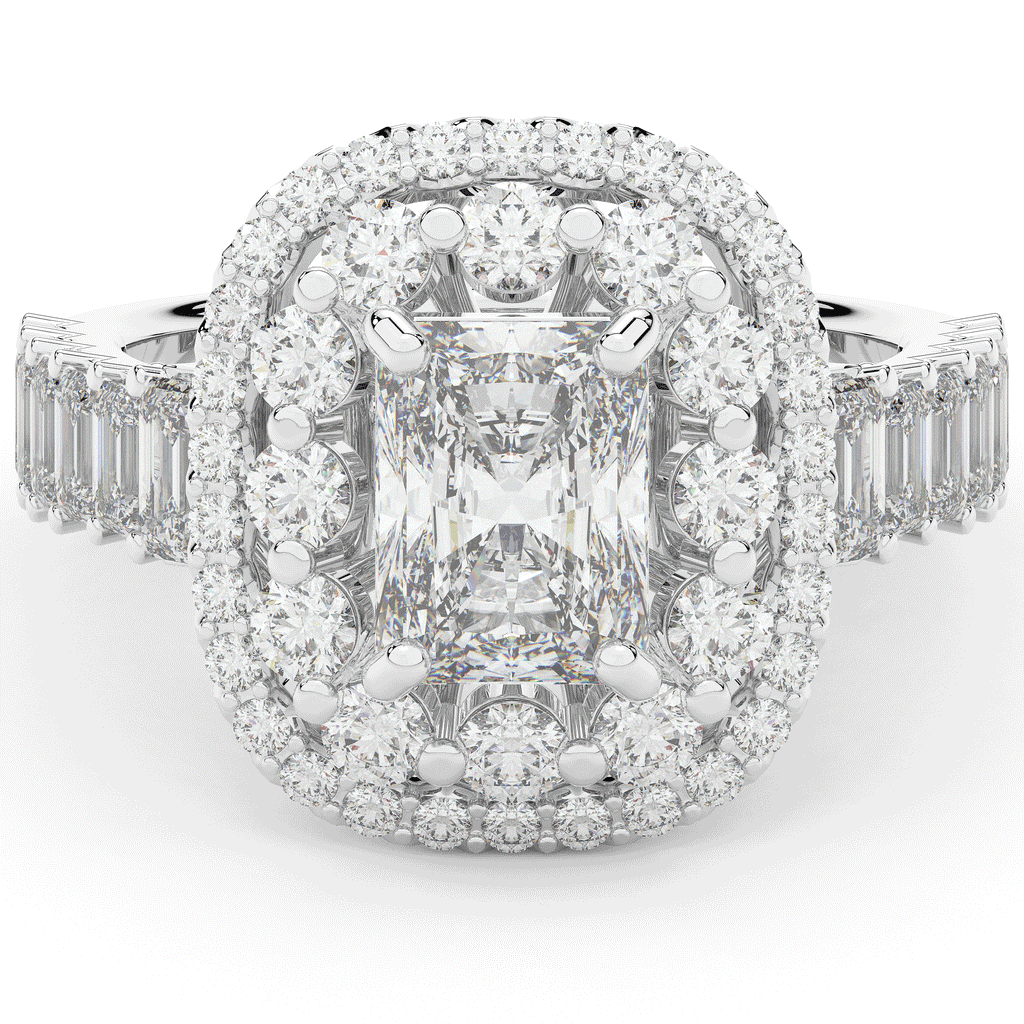 4.70CT.TW RADIANT LAB DIAMOND DOUBLE HALO TWO TONE ENGAGEMENT RING - Nazarelle