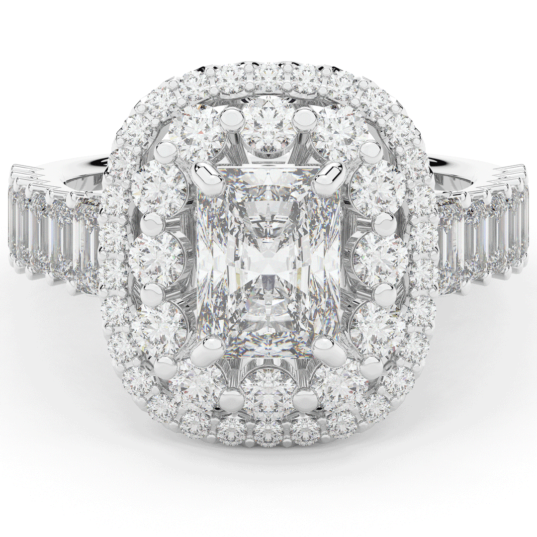 4.70CT.TW RADIANT LAB DIAMOND DOUBLE HALO TWO TONE ENGAGEMENT RING - Nazarelle