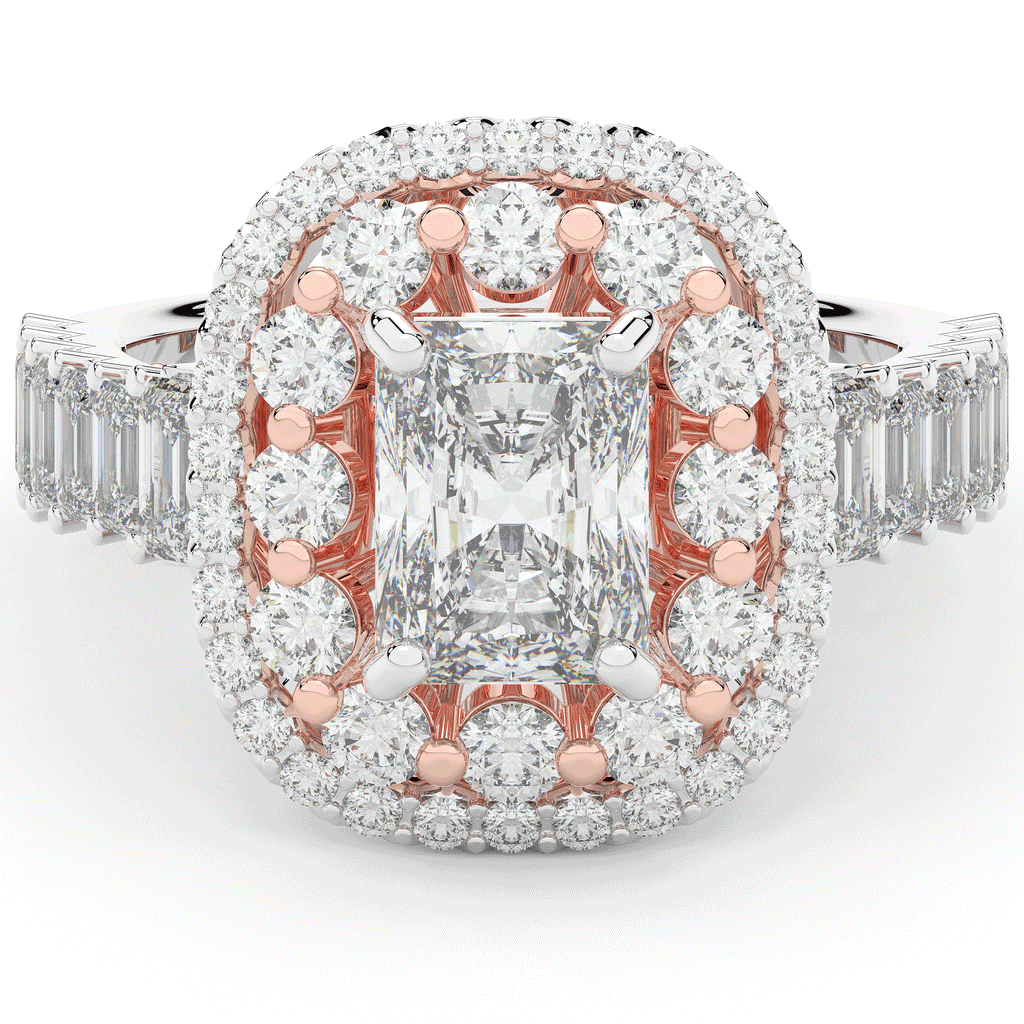 4.70CT.TW RADIANT LAB DIAMOND DOUBLE HALO TWO TONE ENGAGEMENT RING - Nazarelle
