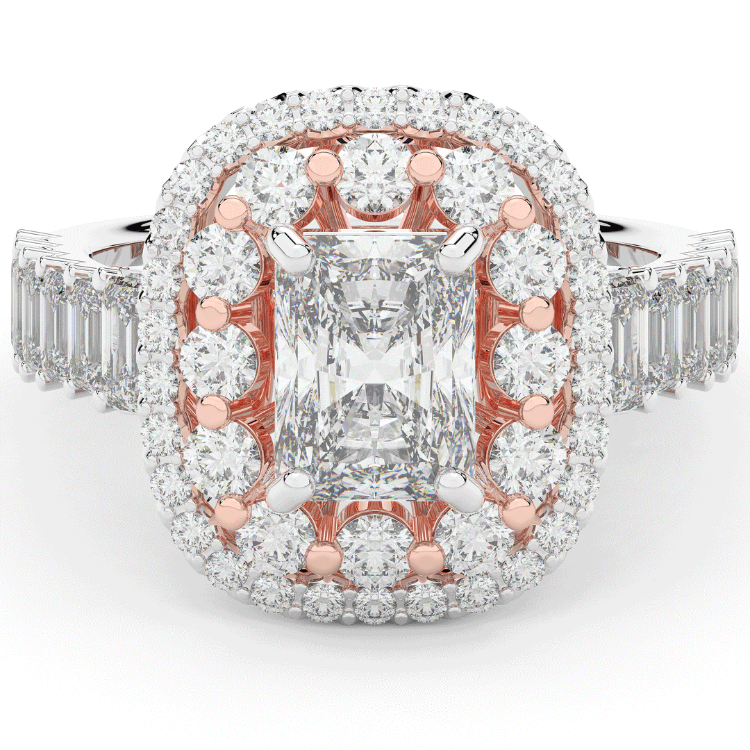 4.70CT.TW RADIANT LAB DIAMOND DOUBLE HALO TWO TONE ENGAGEMENT RING - Nazarelle