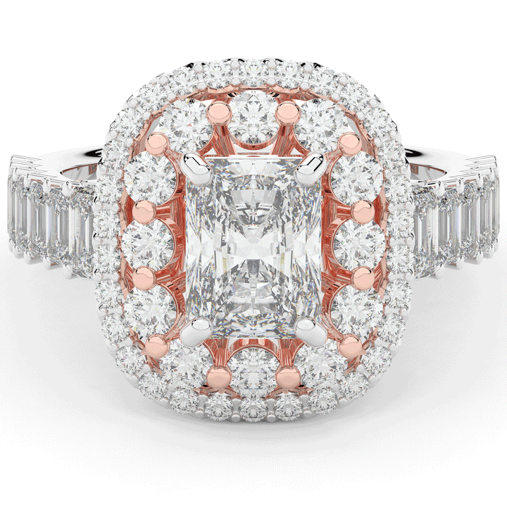 4.70CT.TW RADIANT LAB DIAMOND DOUBLE HALO TWO TONE ENGAGEMENT RING - Nazarelle
