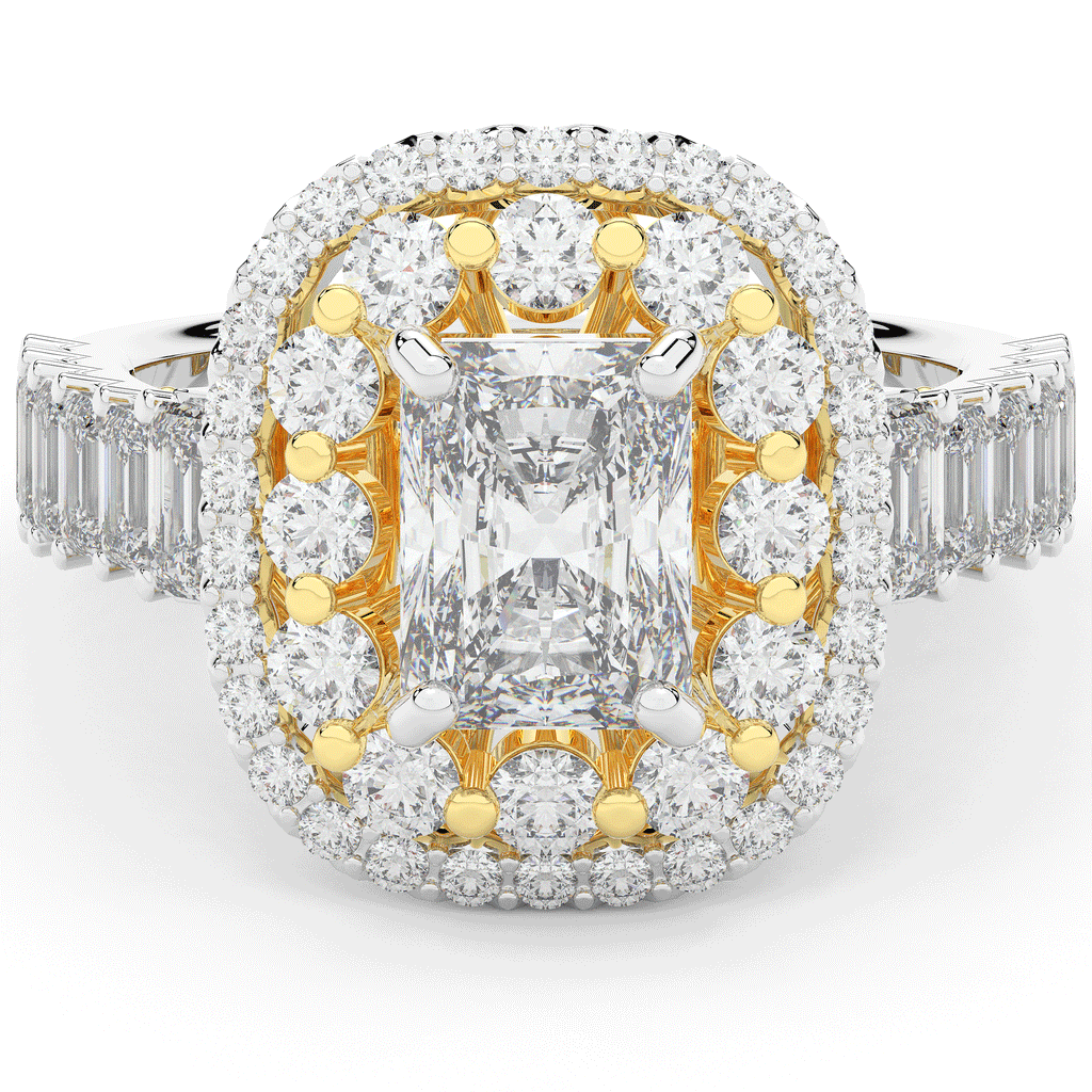 4.70CT.TW RADIANT LAB DIAMOND DOUBLE HALO TWO TONE ENGAGEMENT RING - Nazarelle