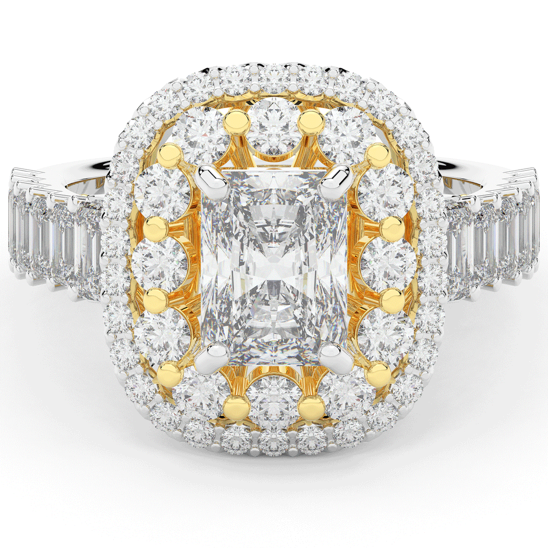 4.70CT.TW RADIANT LAB DIAMOND DOUBLE HALO TWO TONE ENGAGEMENT RING - Nazarelle