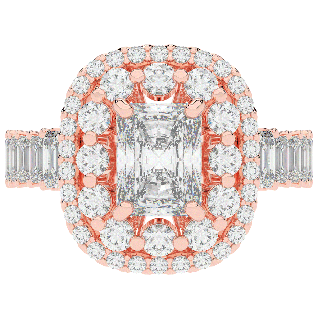 4.70CT.TW RADIANT LAB DIAMOND DOUBLE HALO TWO TONE ENGAGEMENT RING - Nazarelle