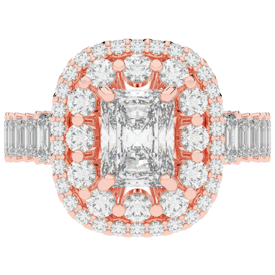 4.70CT.TW RADIANT LAB DIAMOND DOUBLE HALO TWO TONE ENGAGEMENT RING - Nazarelle
