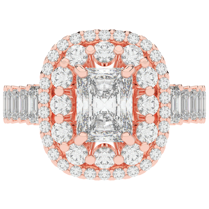 4.70CT.TW RADIANT LAB DIAMOND DOUBLE HALO TWO TONE ENGAGEMENT RING - Nazarelle