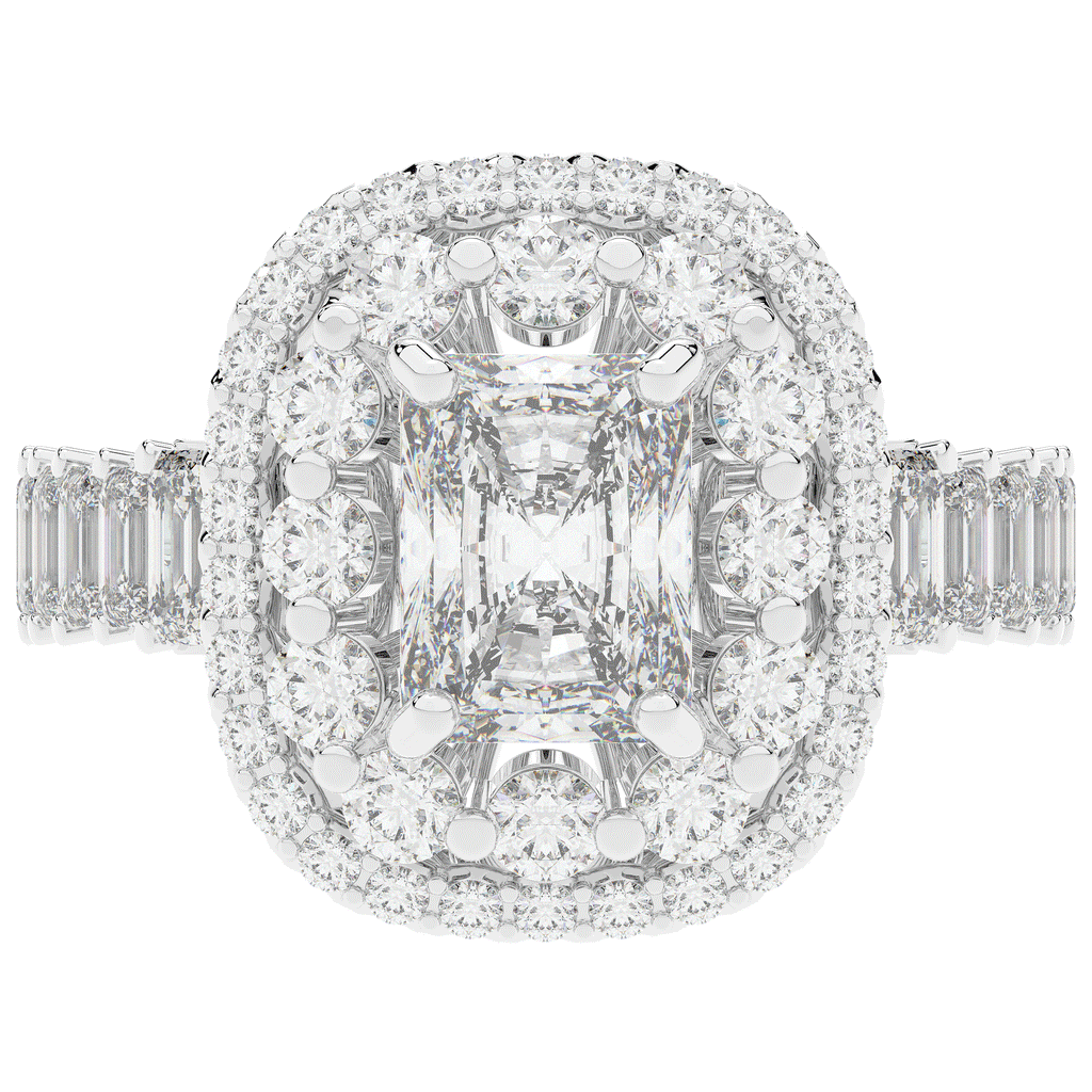 4.70CT.TW RADIANT LAB DIAMOND DOUBLE HALO TWO TONE ENGAGEMENT RING - Nazarelle