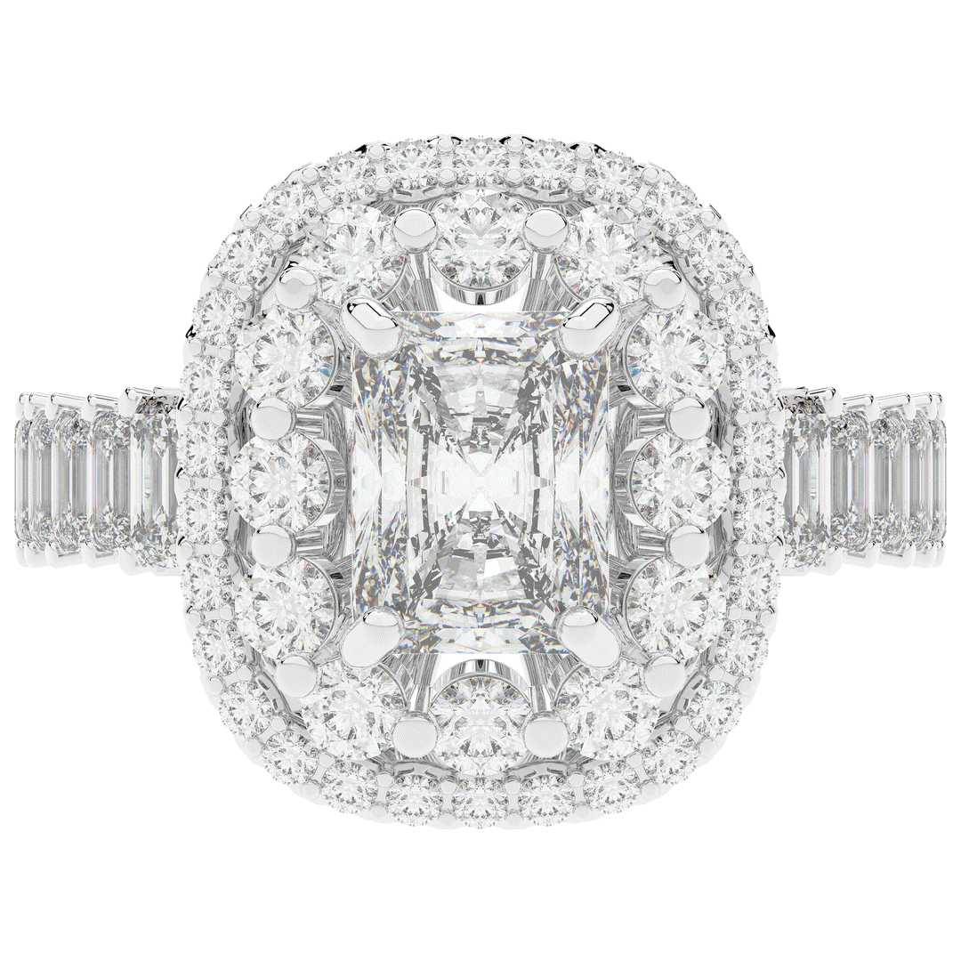 4.70CT.TW RADIANT LAB DIAMOND DOUBLE HALO TWO TONE ENGAGEMENT RING - Nazarelle