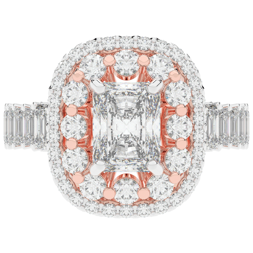 4.70CT.TW RADIANT LAB DIAMOND DOUBLE HALO TWO TONE ENGAGEMENT RING - Nazarelle