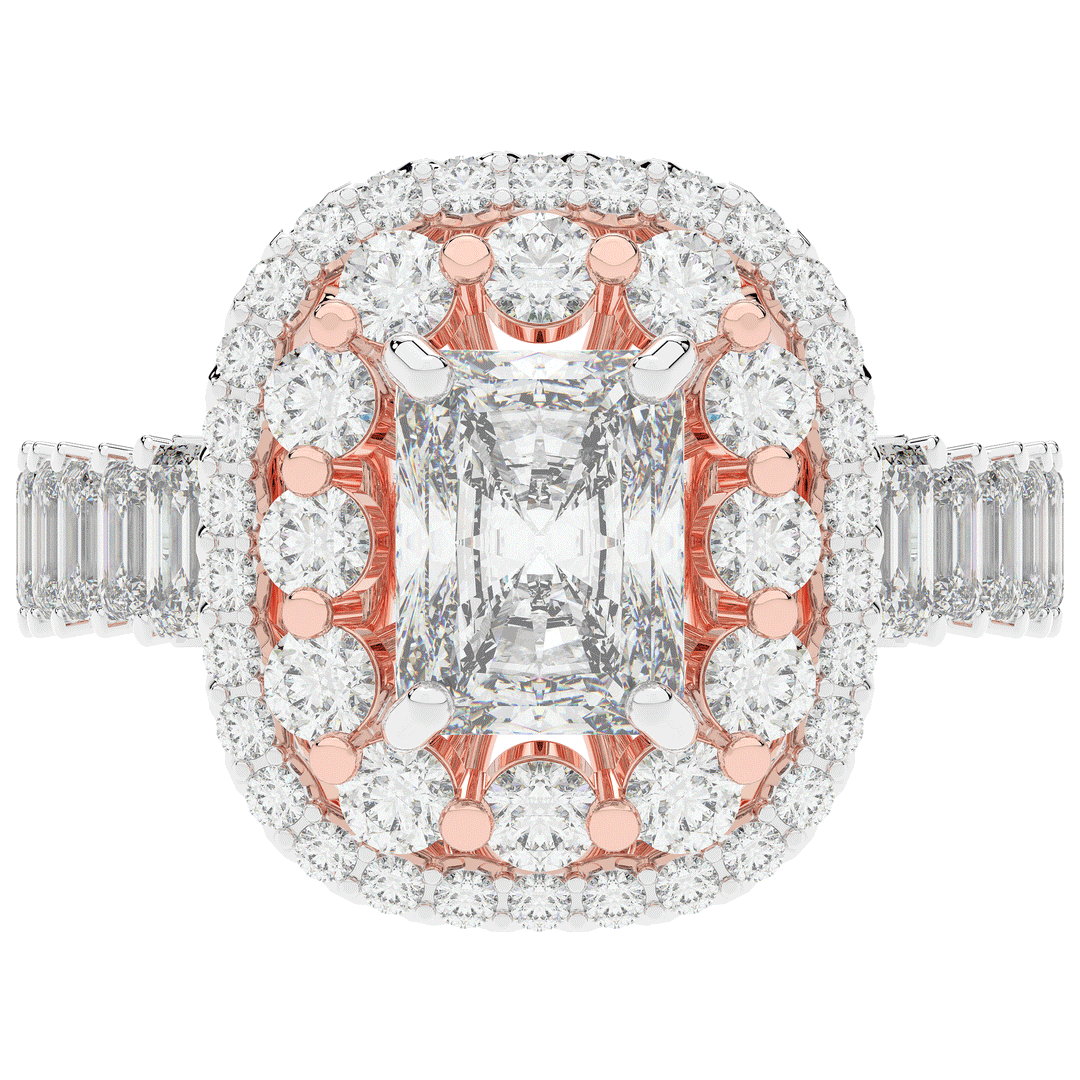 4.70CT.TW RADIANT LAB DIAMOND DOUBLE HALO TWO TONE ENGAGEMENT RING - Nazarelle