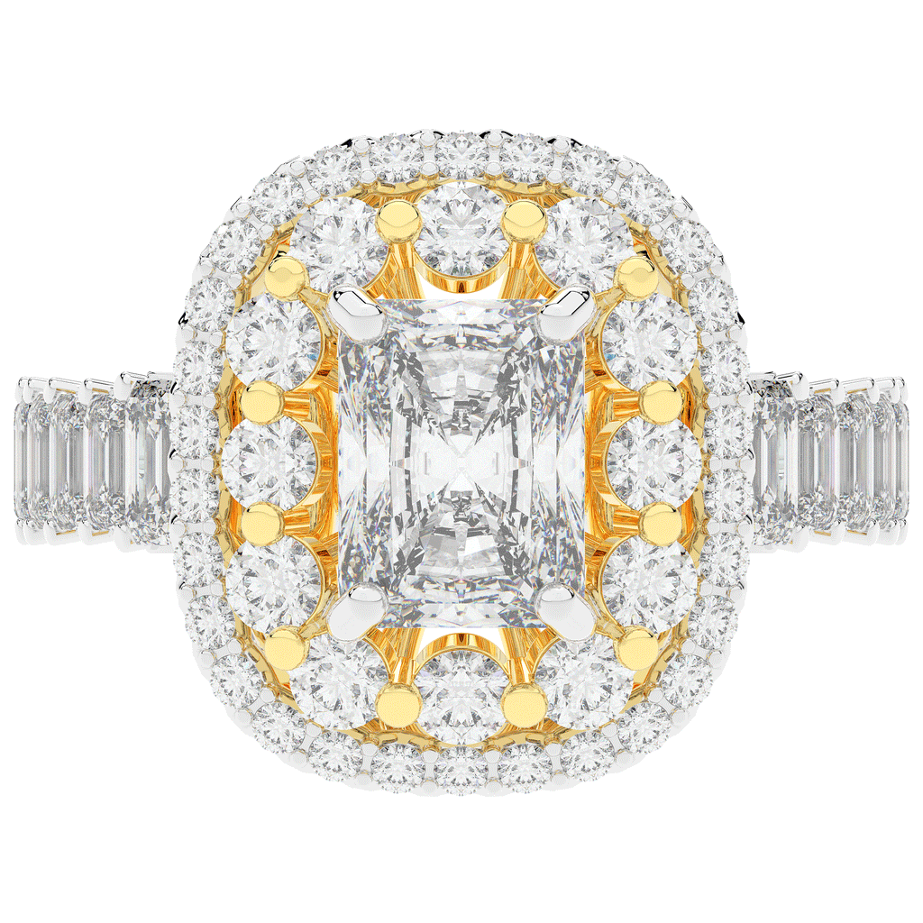 4.70CT.TW RADIANT LAB DIAMOND DOUBLE HALO TWO TONE ENGAGEMENT RING - Nazarelle