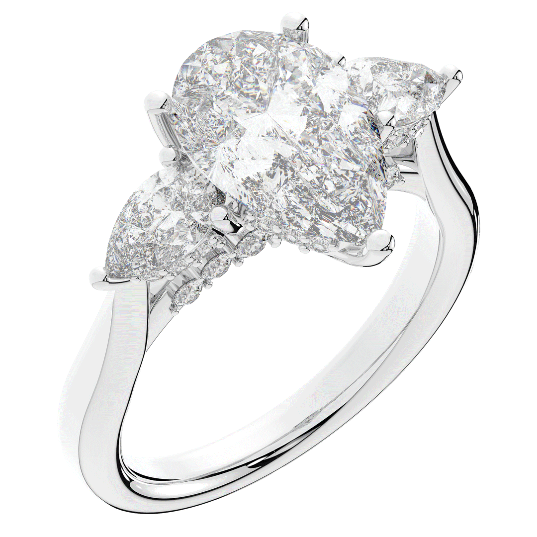 3.70CT.TW PEAR LAB DIAMOND 3 STONE ENGAGEMENT RING - Nazarelle