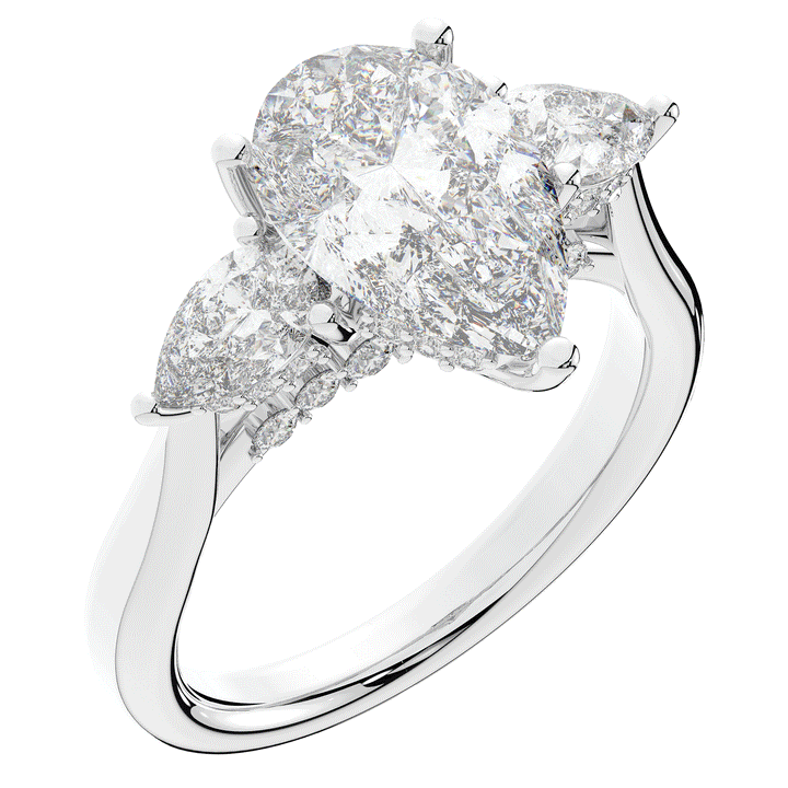 3.70CT.TW PEAR LAB DIAMOND 3 STONE ENGAGEMENT RING - Nazarelle