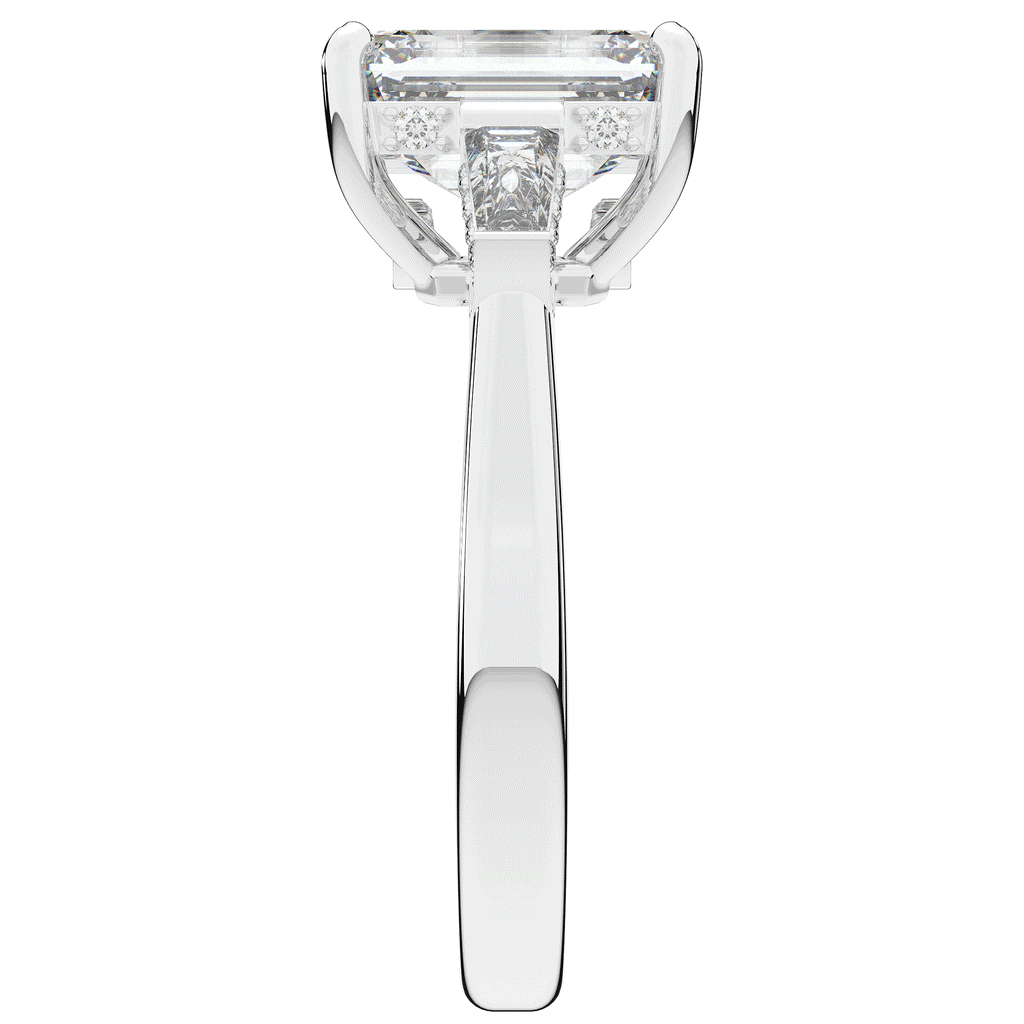 3.45CT.TW EMERALD CUT LAB DIAMOND 3 STONE ENGAGEMENT RING - Nazarelle