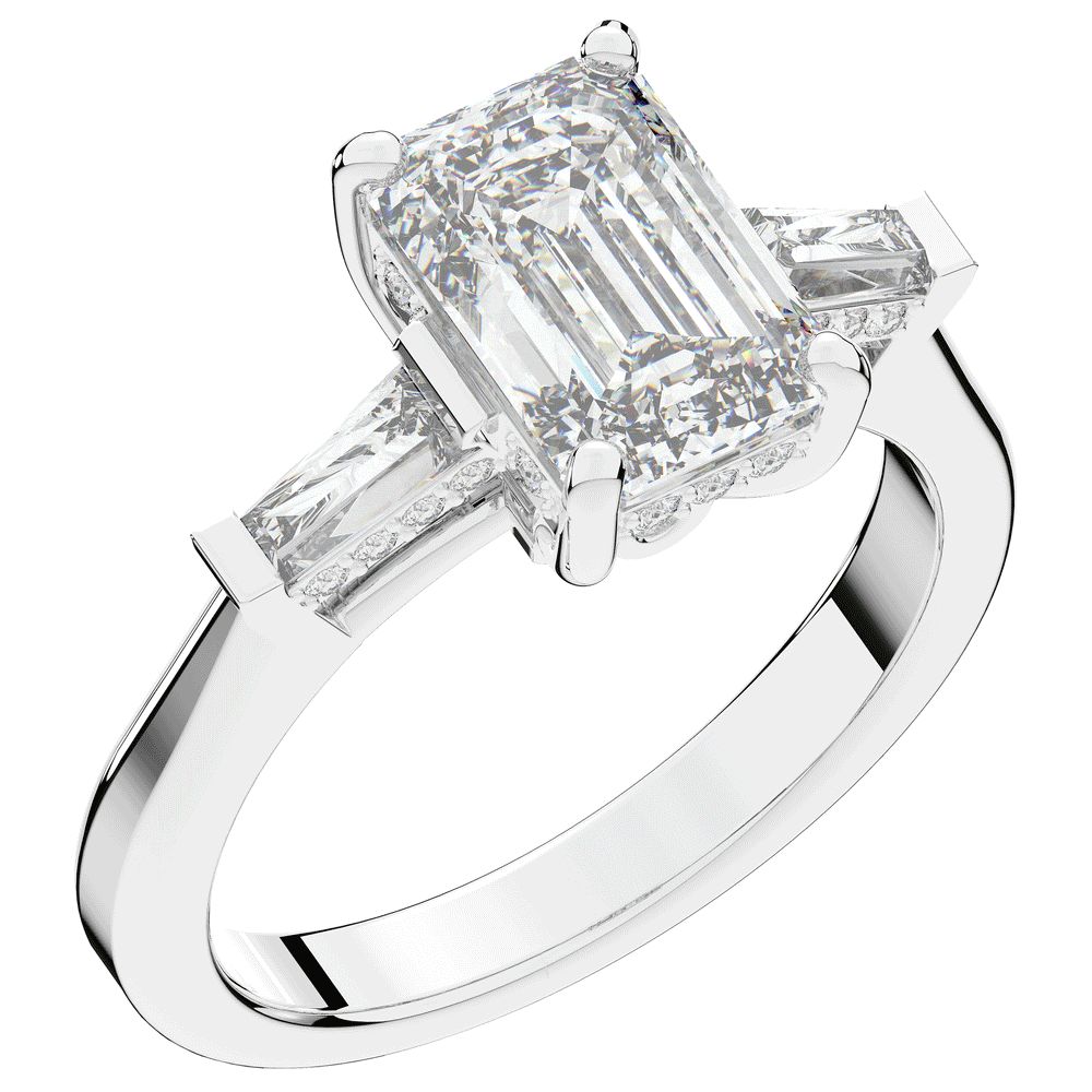 3.45CT.TW EMERALD CUT LAB DIAMOND 3 STONE ENGAGEMENT RING - Nazarelle