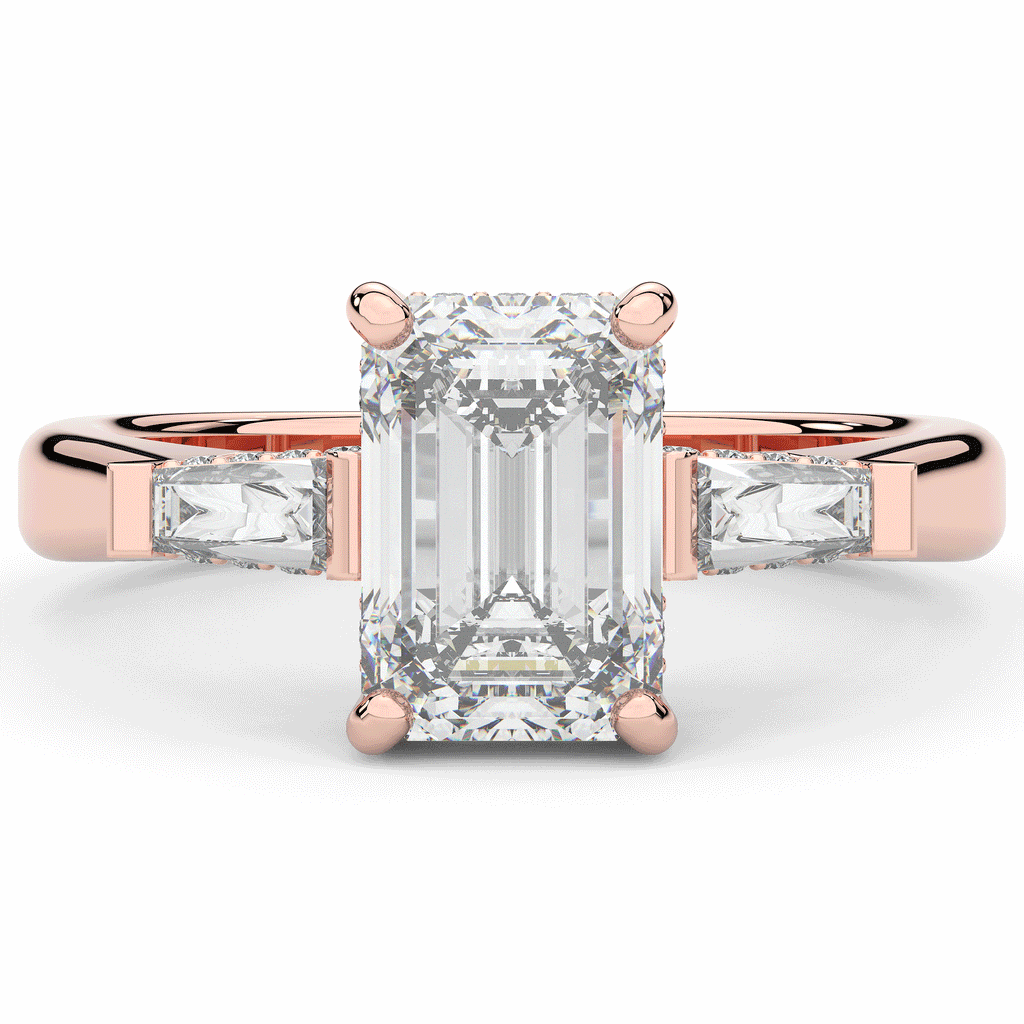 3.45CT.TW EMERALD CUT LAB DIAMOND 3 STONE ENGAGEMENT RING - Nazarelle