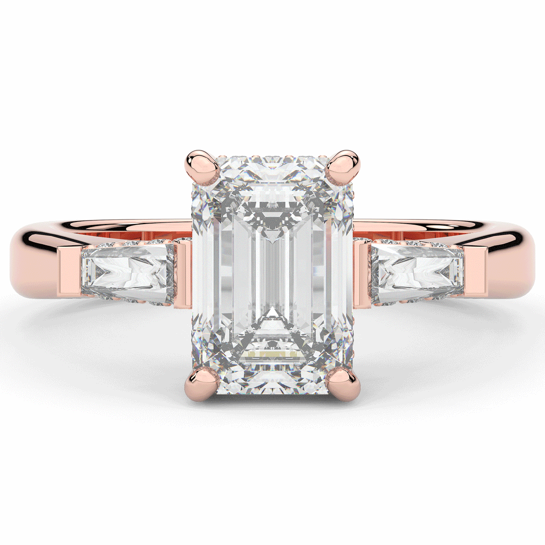 3.45CT.TW EMERALD CUT LAB DIAMOND 3 STONE ENGAGEMENT RING - Nazarelle