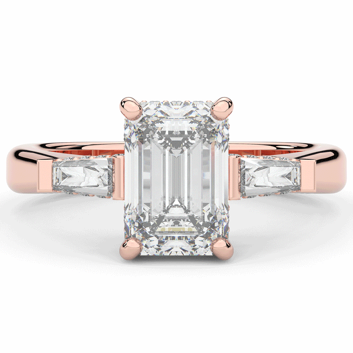 3.45CT.TW EMERALD CUT LAB DIAMOND 3 STONE ENGAGEMENT RING - Nazarelle