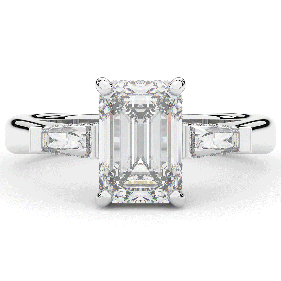 3.45CT.TW EMERALD CUT LAB DIAMOND 3 STONE ENGAGEMENT RING - Nazarelle