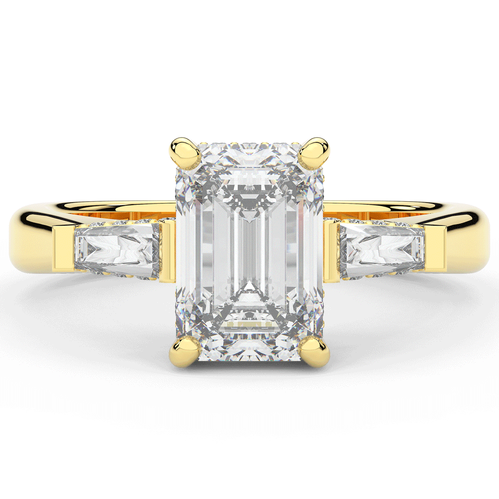 3.45CT.TW EMERALD CUT LAB DIAMOND 3 STONE ENGAGEMENT RING - Nazarelle