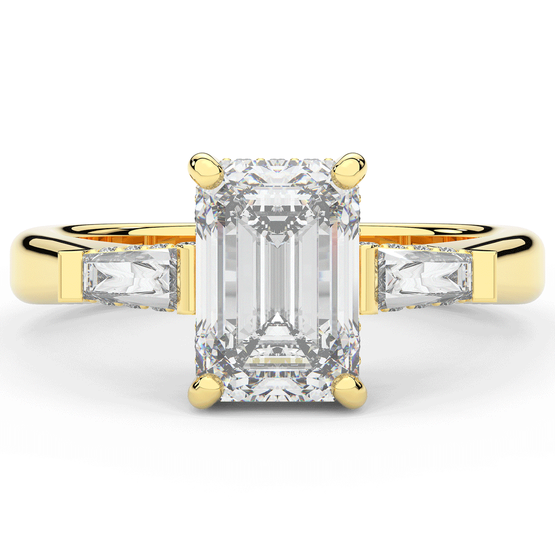 3.45CT.TW EMERALD CUT LAB DIAMOND 3 STONE ENGAGEMENT RING - Nazarelle