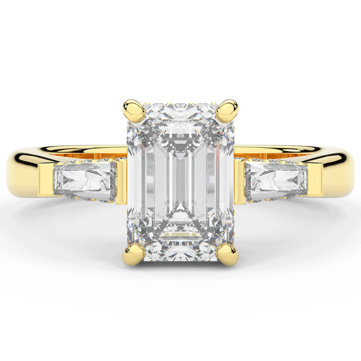 3.45CT.TW EMERALD CUT LAB DIAMOND 3 STONE ENGAGEMENT RING - Nazarelle