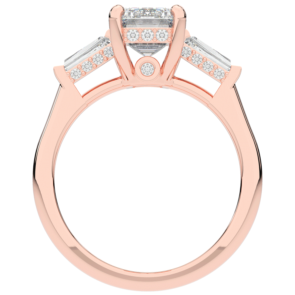 3.45CT.TW EMERALD CUT LAB DIAMOND 3 STONE ENGAGEMENT RING - Nazarelle