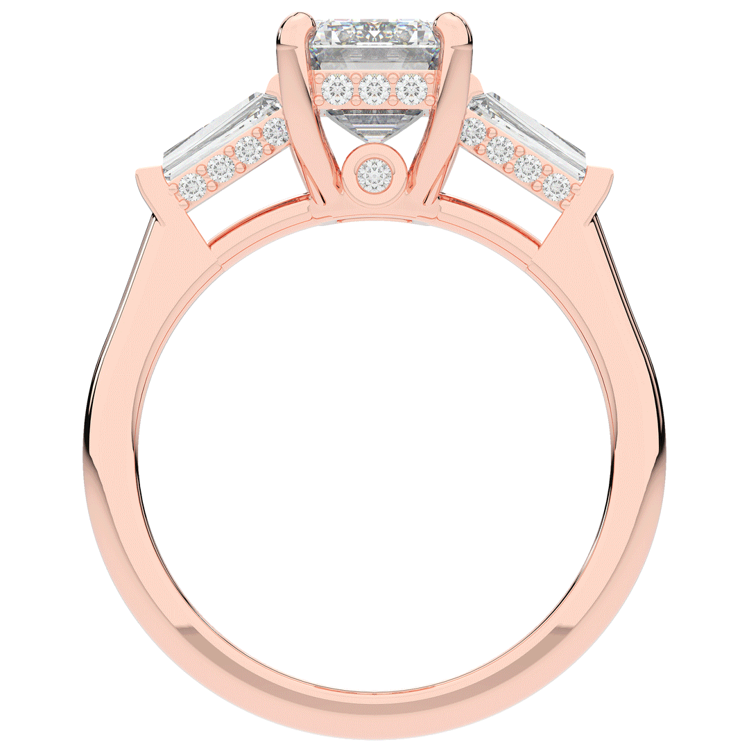 3.45CT.TW EMERALD CUT LAB DIAMOND 3 STONE ENGAGEMENT RING - Nazarelle